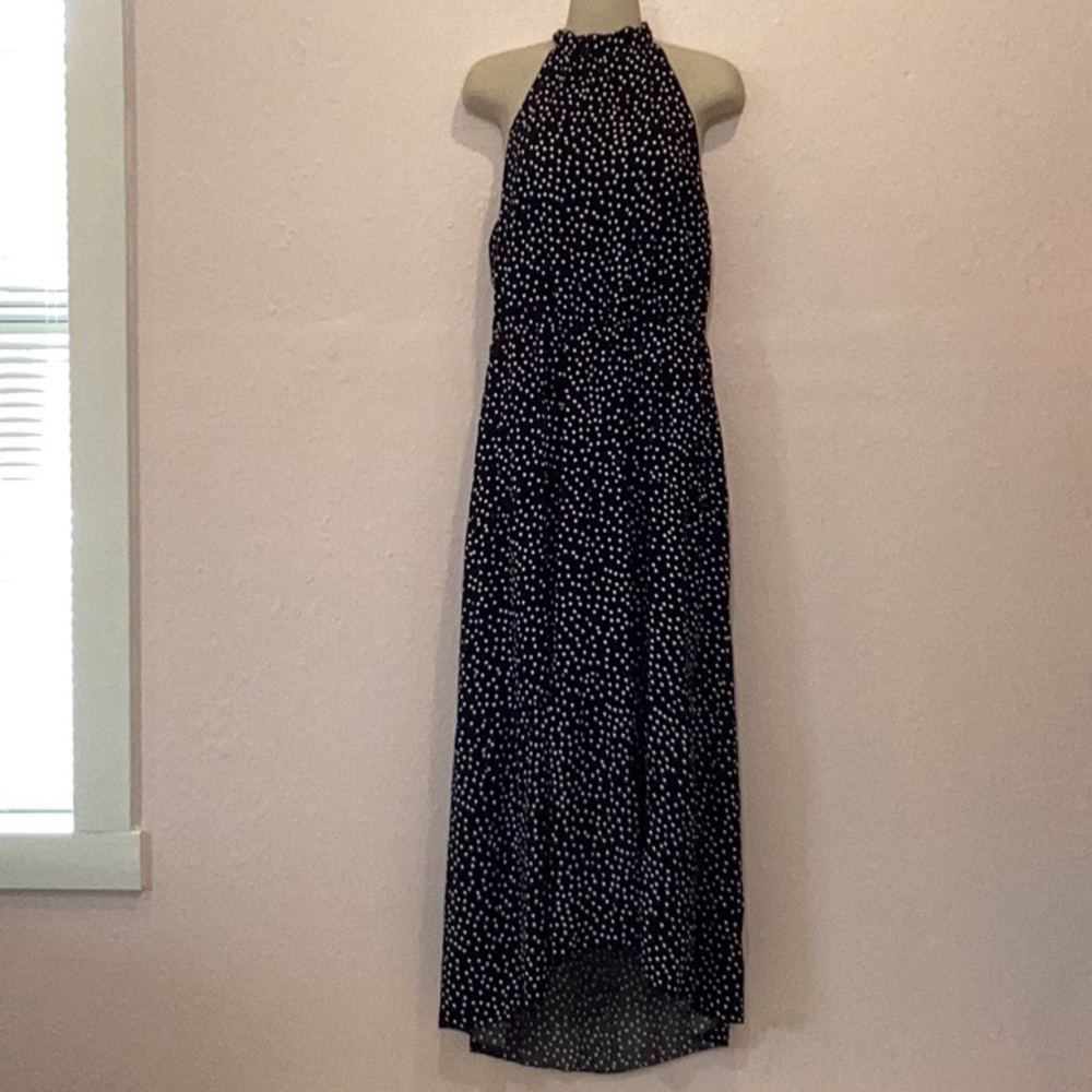 Elegant Black and White Polka Dot Halter Dress